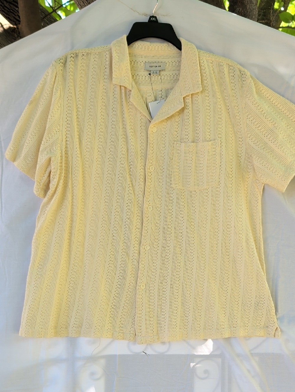 Cotton On Men's Short Sleeve Button Down Shirt in Pale Yellow